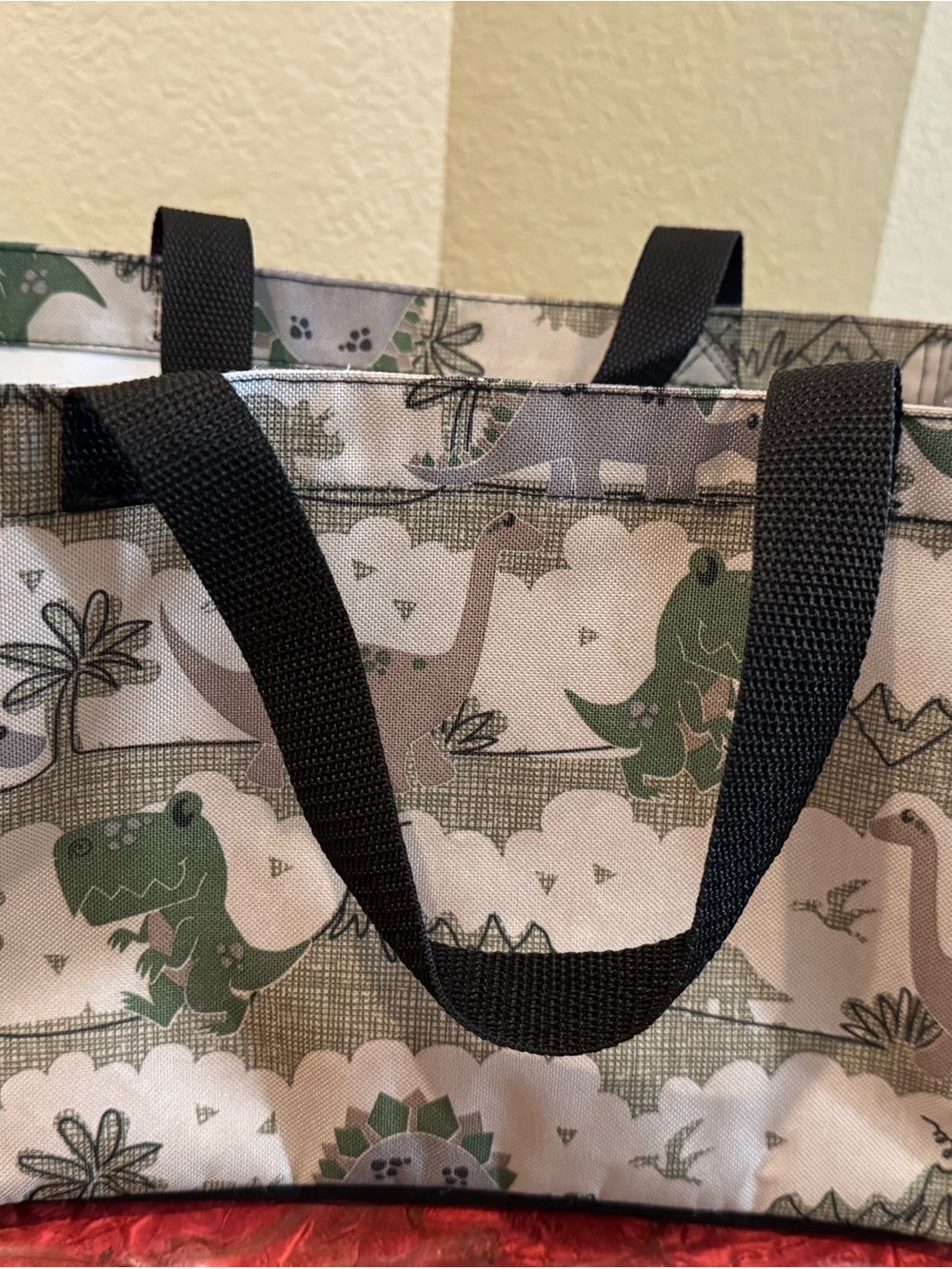 Kids Dinosaur Tote Bag - Green & Gray
